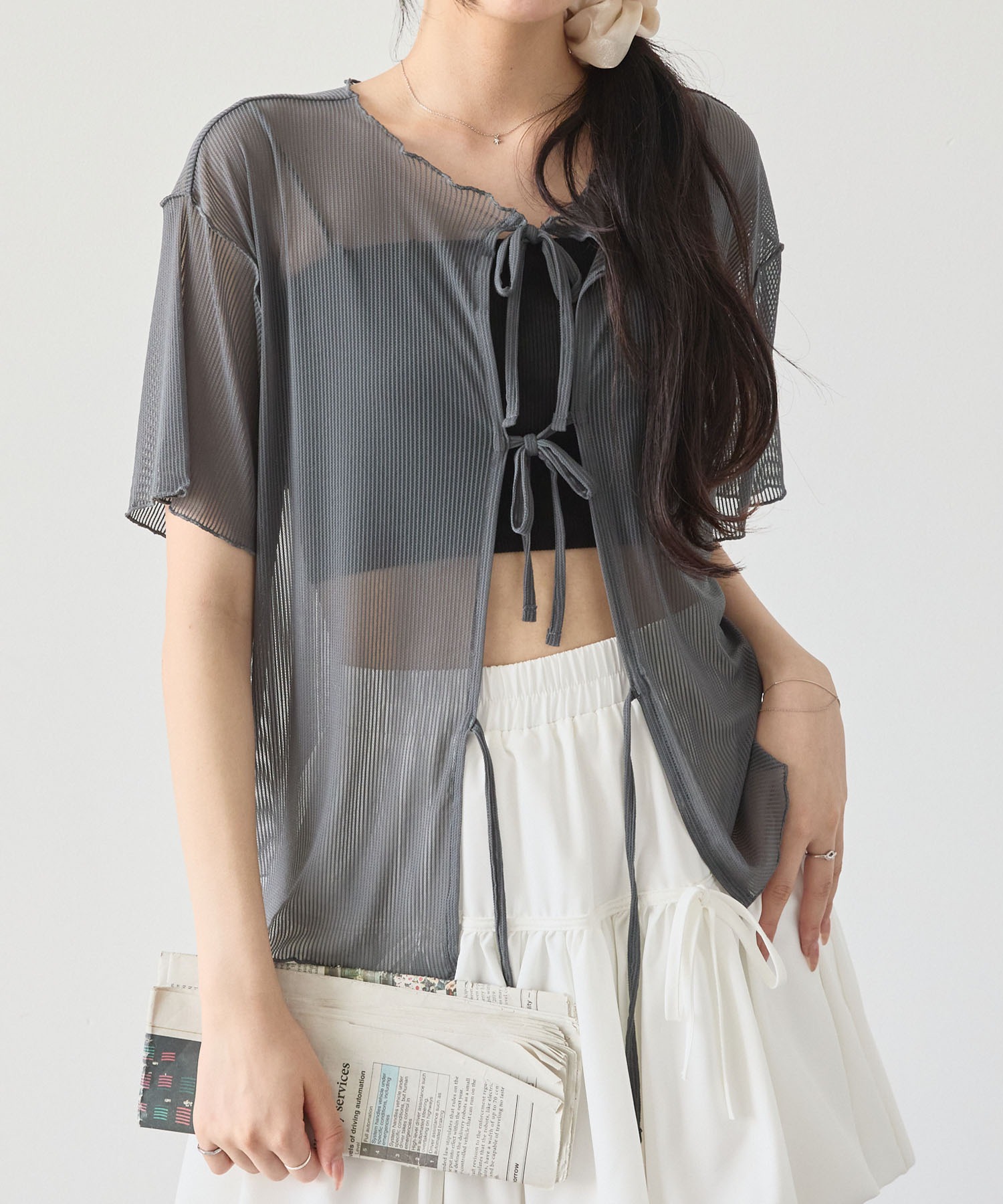 アウトリンキング2WAYシアー半袖カーディガン MONO-MART│MONO-MART