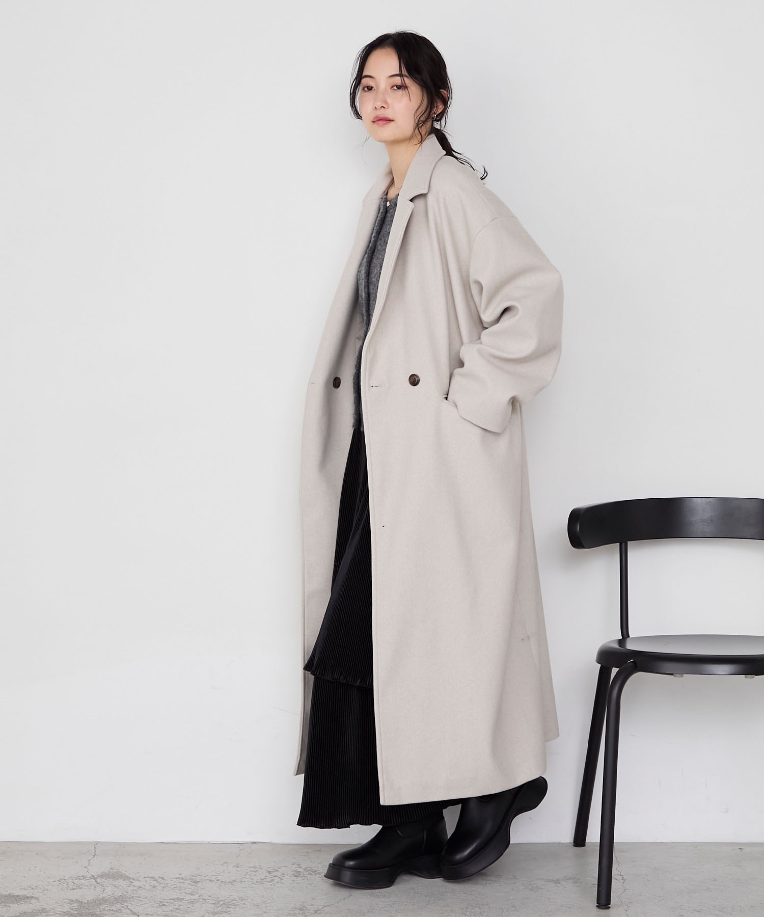 mono1001様 forksy.】ニットメルトンオーバーサイズロングチェスターコート forksy