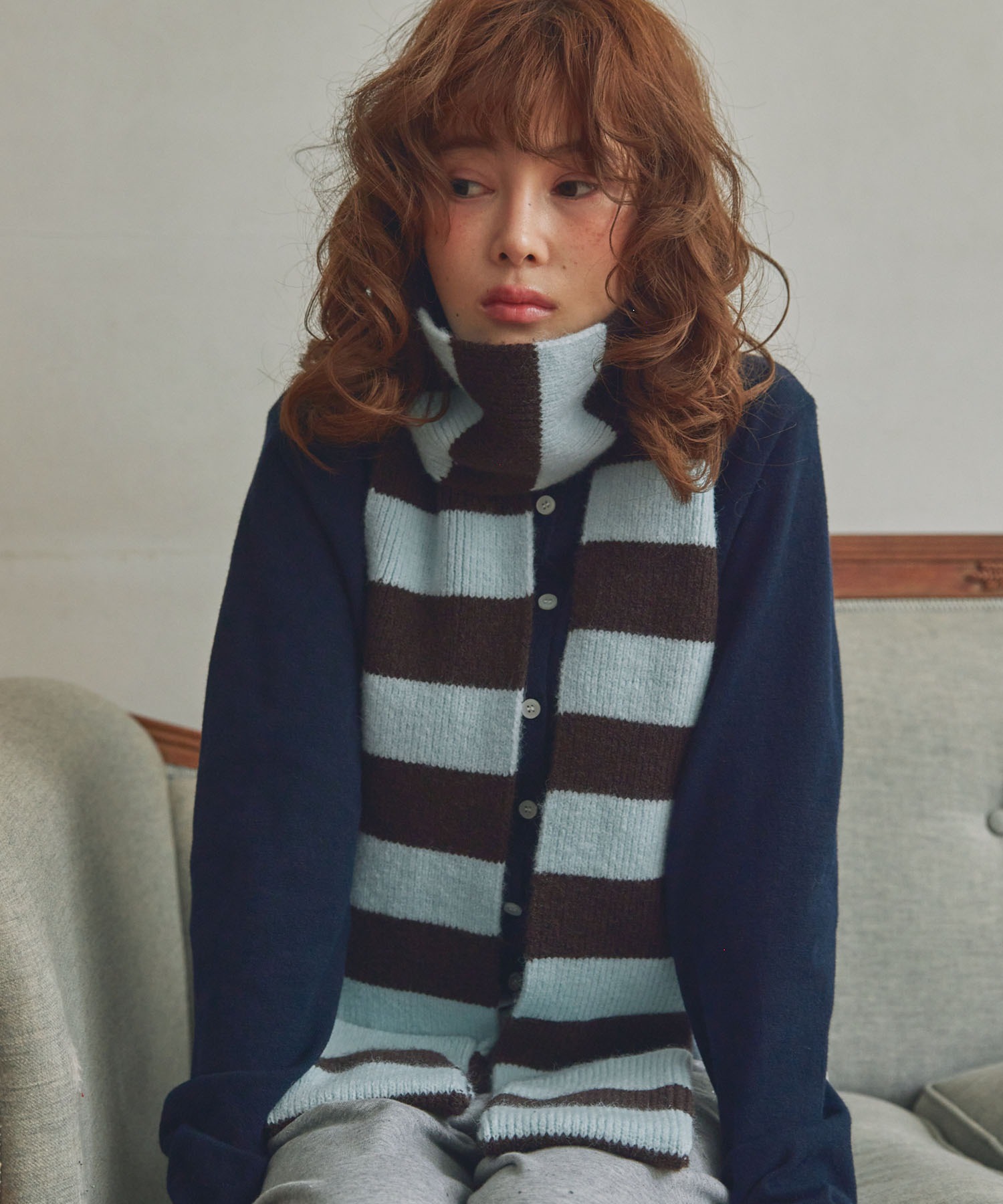 ロンハーマン/DEMYLEE ふわふわボーダーニットセーター　ブラウン×ネイビー DEMYLEE for Ron Herman New Arrival News｜Ron Herman