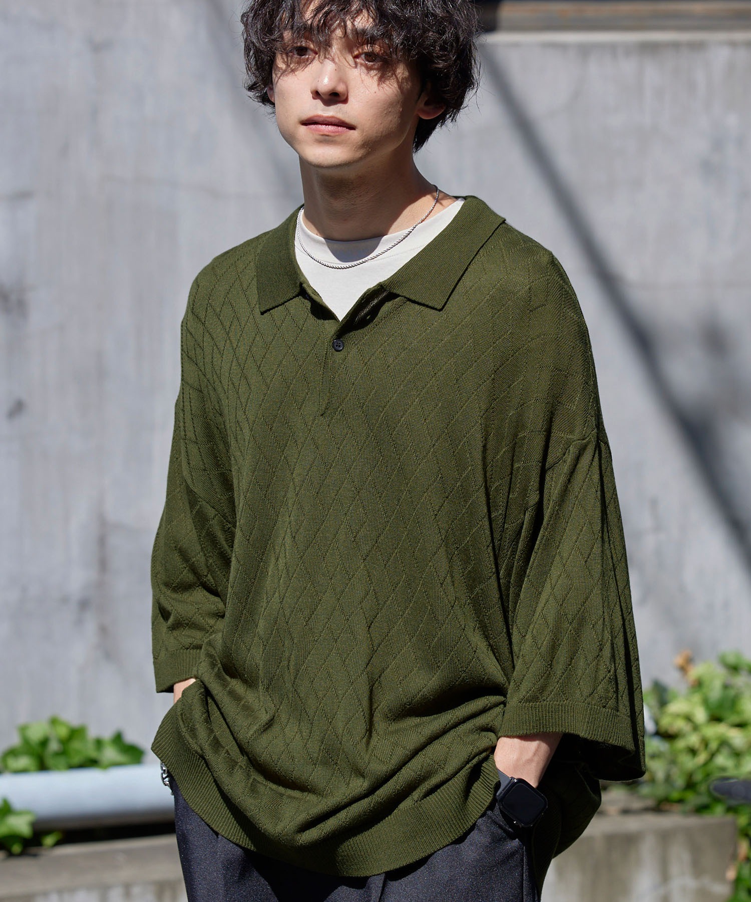 Knit polo shirt ニットポロ オーバーサイズ - トップス