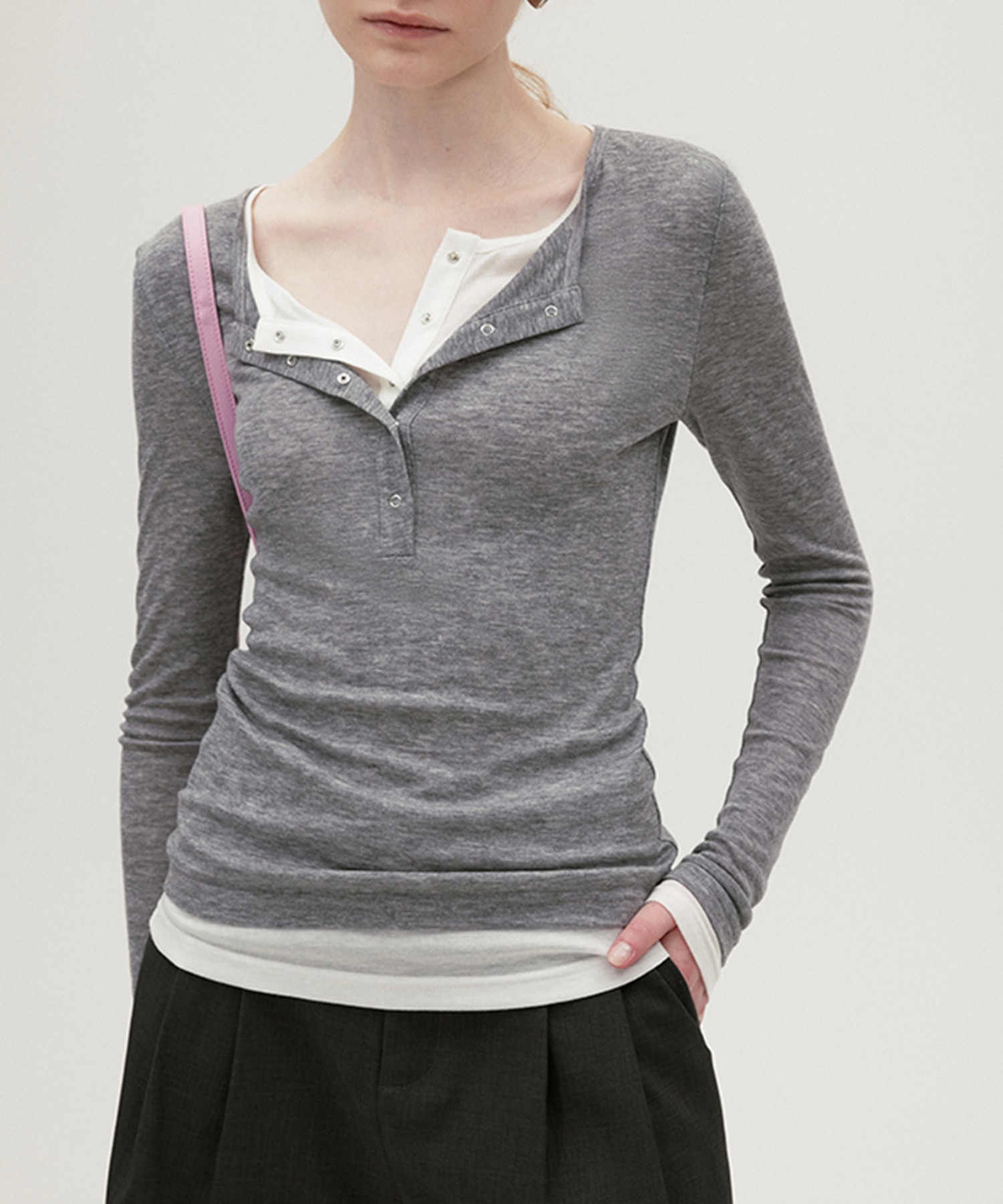 Deuxieme Classe ヘンリーネック レイヤリング 天竺カットソー F