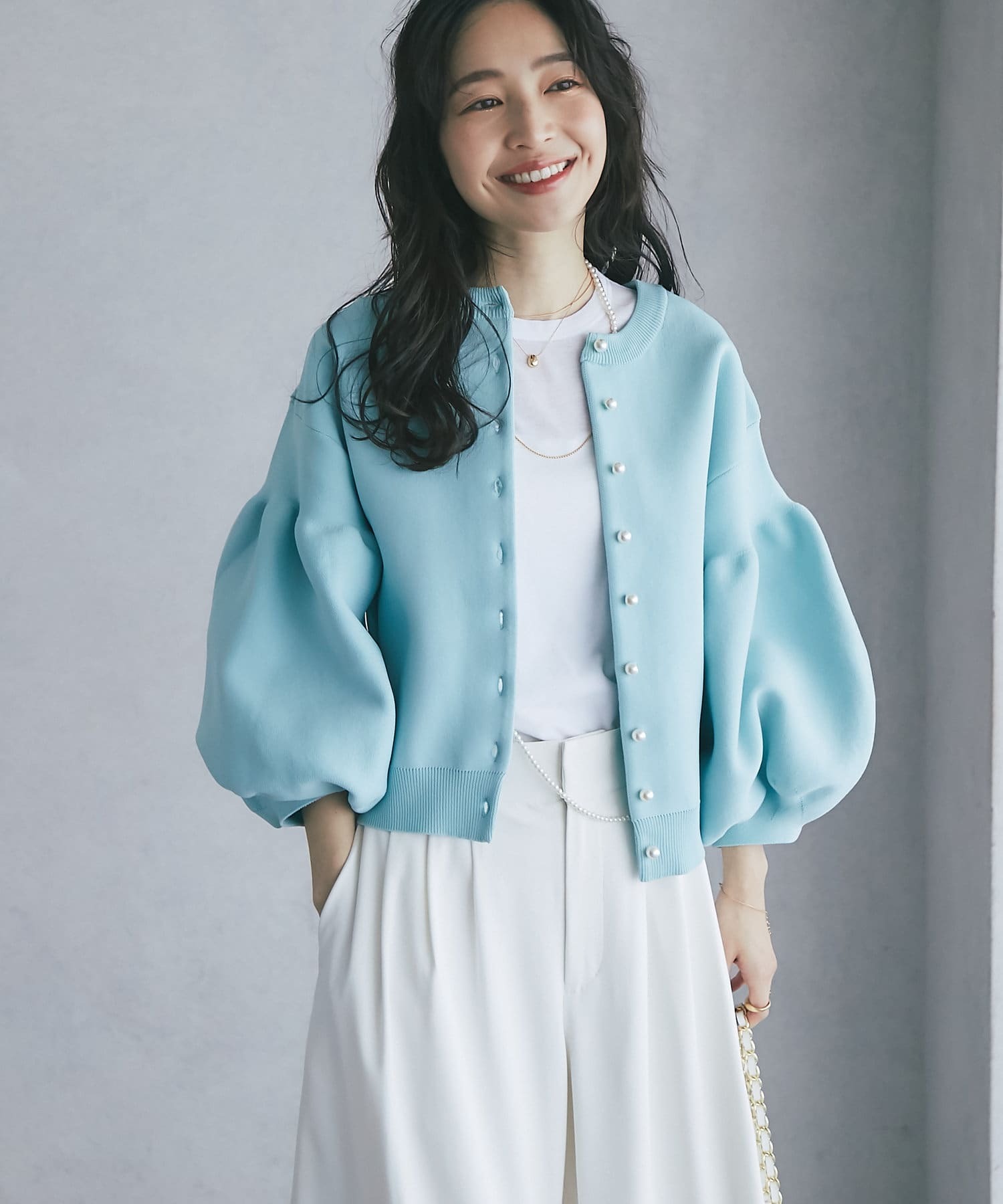 【名品・前後2WAY】パールぽわんとスリーブニットカーディガン ZOZO限定復刻カラーあり・前後2WAY】パールぽわんとスリーブニット