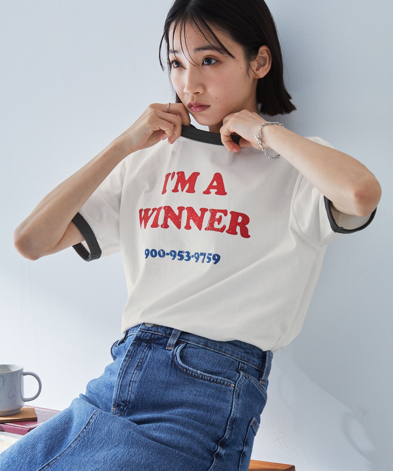 ヴィンテージグラフィックプリント半袖リンガーTシャツ MONO-MART