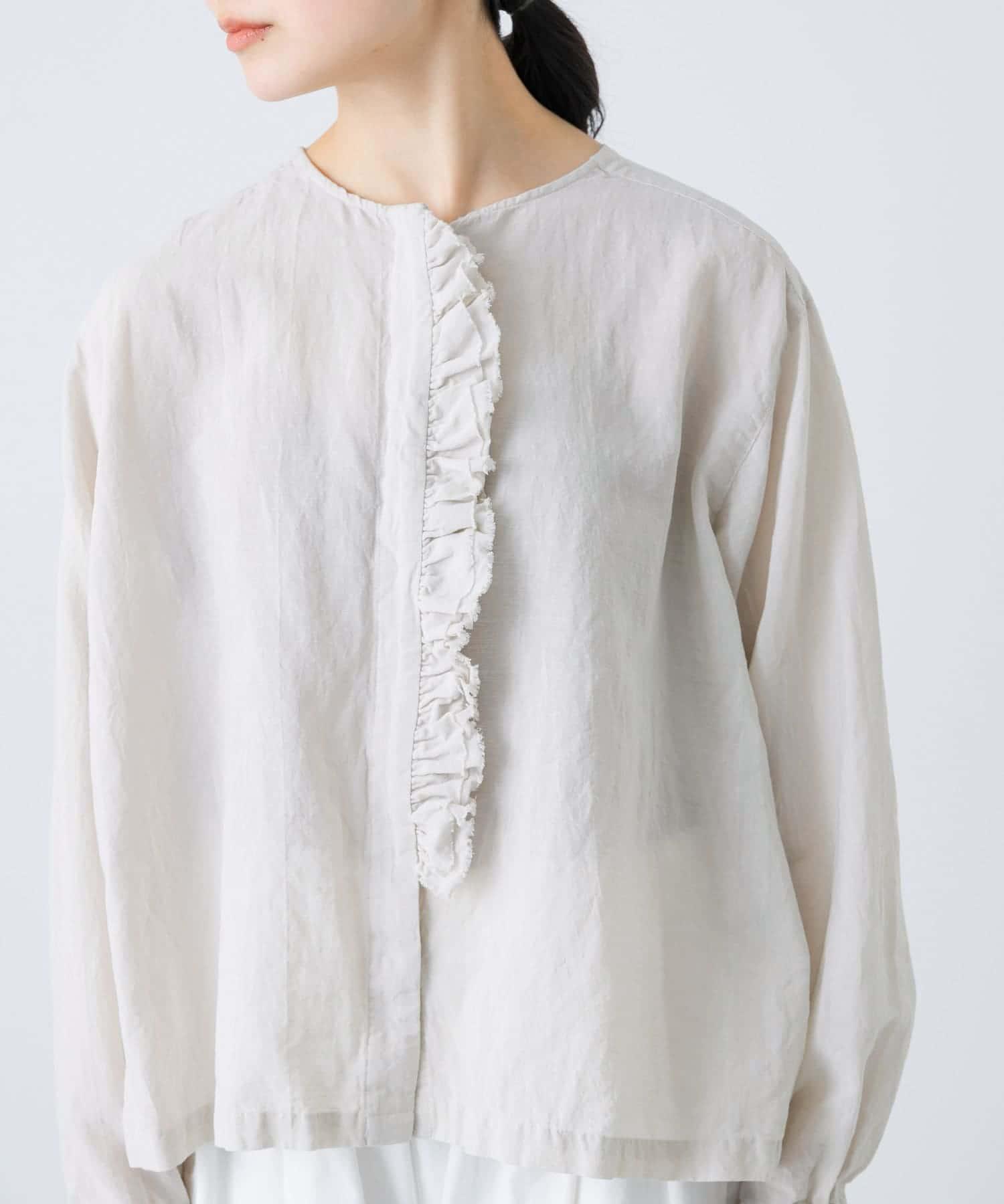 コットンリネンワッシャーフリルブラウス