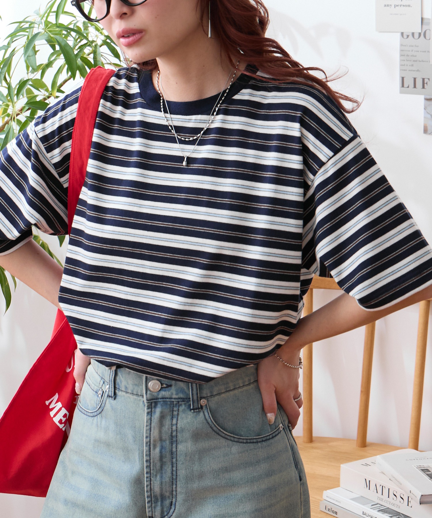 配色マルチボーダー オーバーサイズ 半袖Tシャツ MONO-MART│MONO-MART
