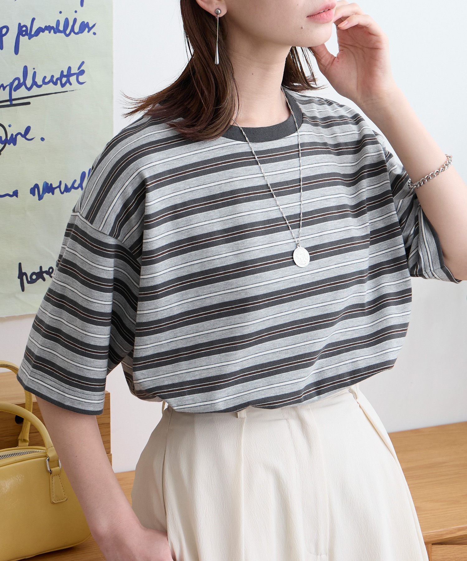 配色マルチボーダー オーバーサイズ 半袖Tシャツ MONO-MART│MONO-MART