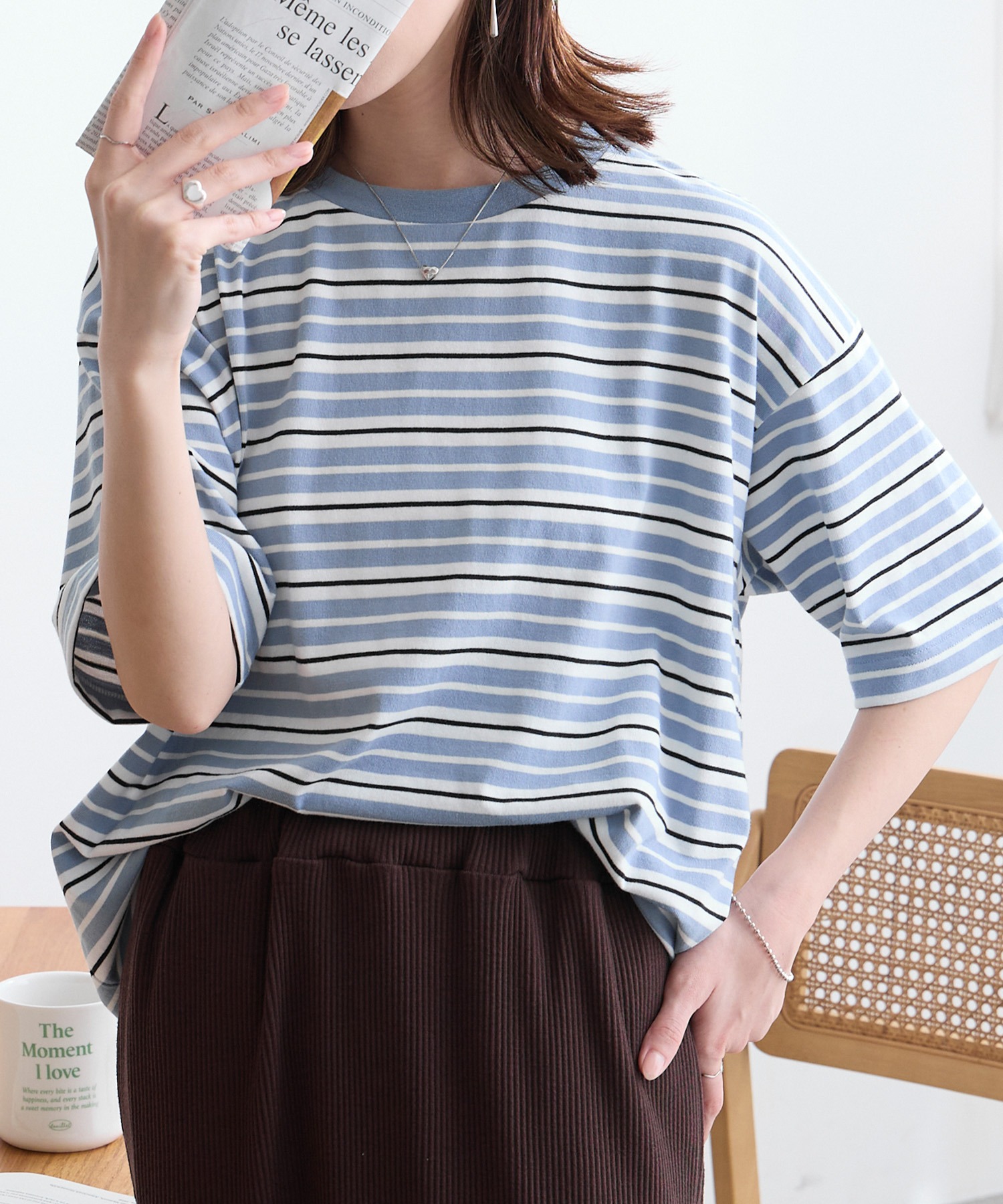 配色マルチボーダー オーバーサイズ 半袖Tシャツ MONO-MART│MONO-MART