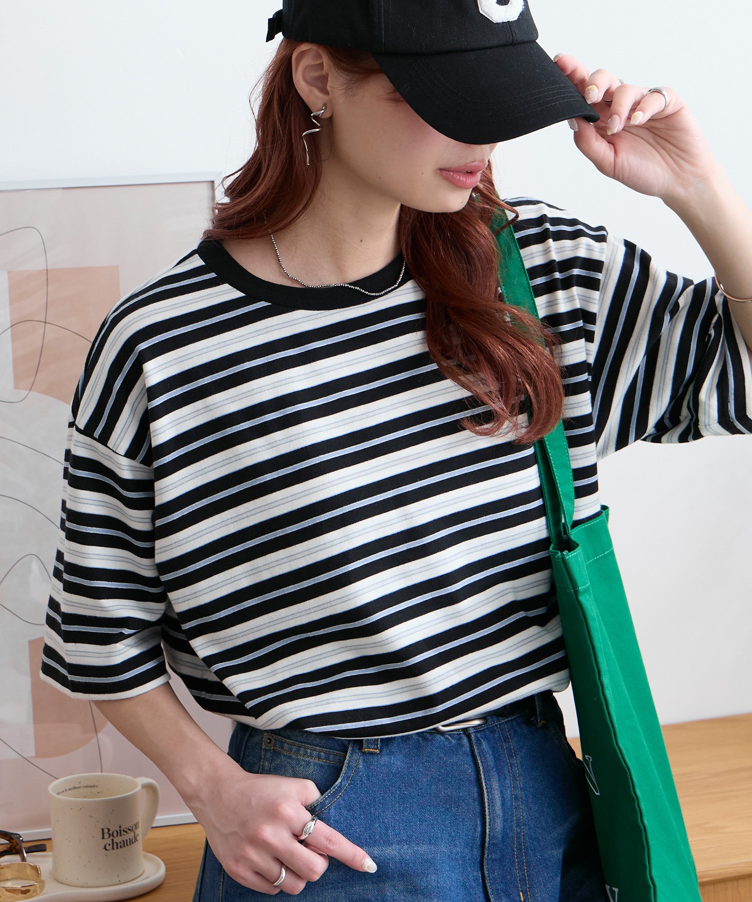 配色マルチボーダー オーバーサイズ 半袖Tシャツ MONO-MART│MONO-MART