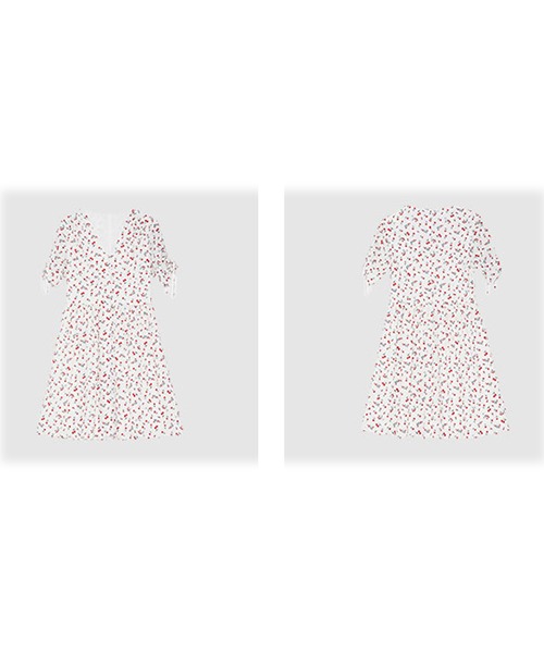 ドローストリングスリーブチェリーミニワンピース FX23L058【Fano