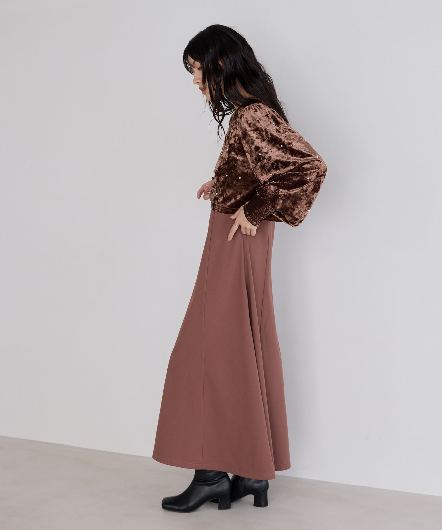 forksy.】【オケージョン対応】ベロアパール長袖トップス&キャミ