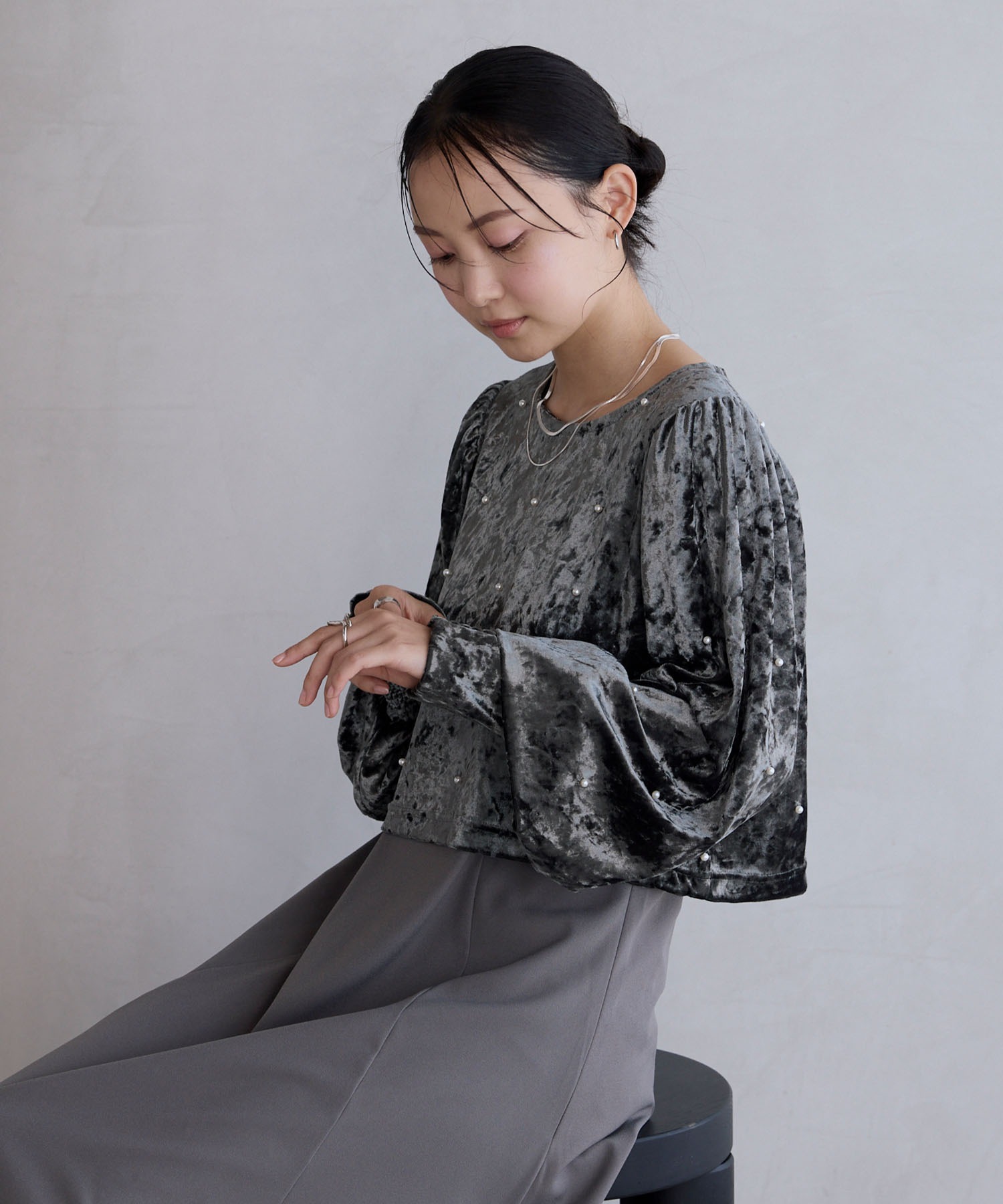 forksy.】【オケージョン対応】ベロアパール長袖トップス&キャミ