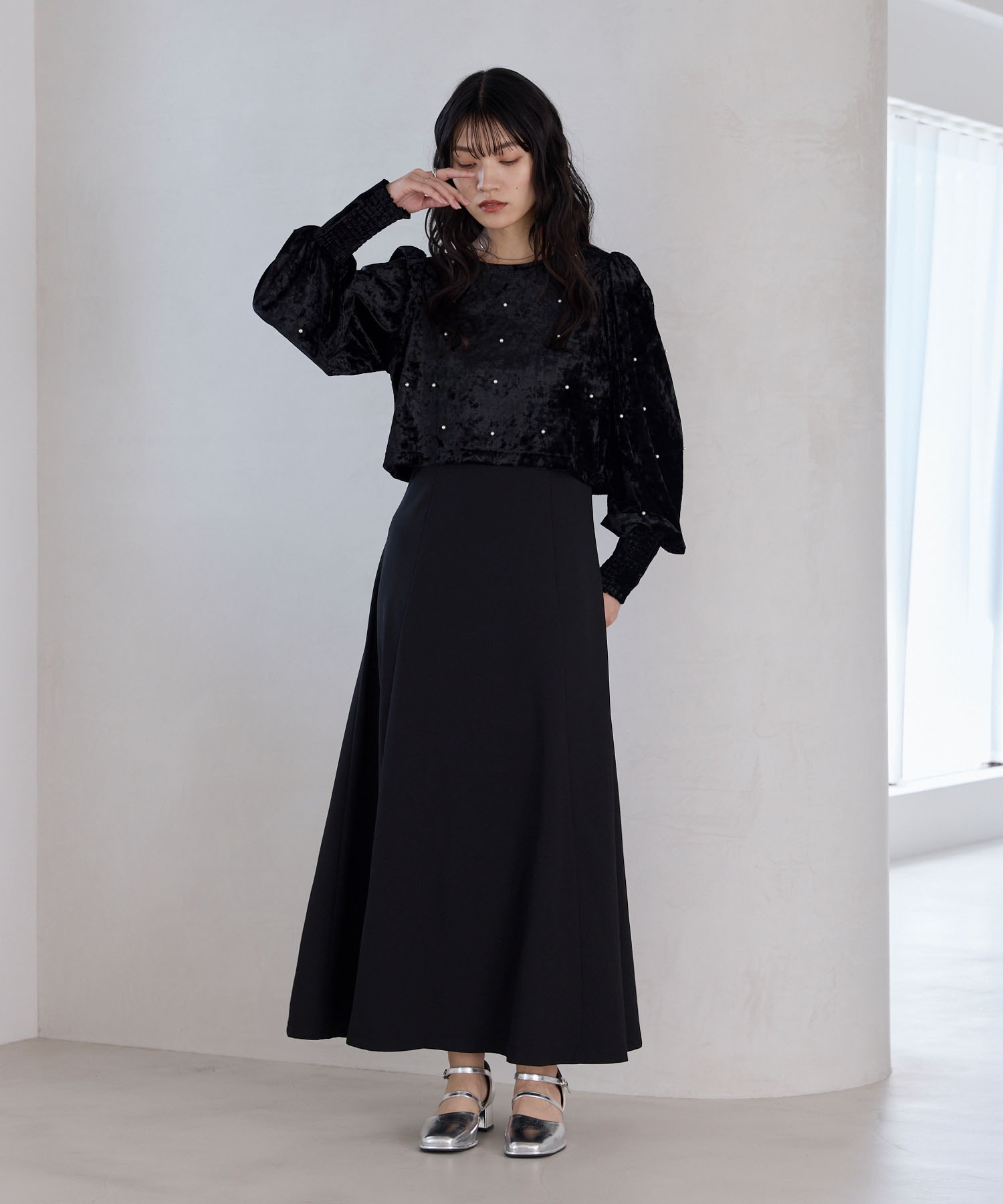 forksy.】【オケージョン対応】ベロアパール長袖トップス&キャミ