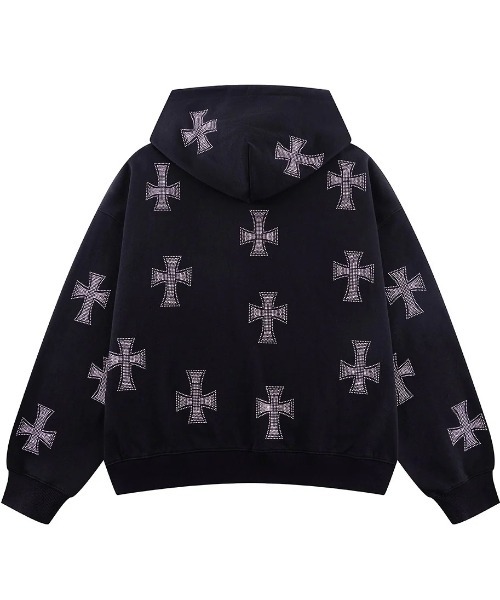 UNKNOWN LONDON クロスラインストーンジップアップパーカー A'GEM/9 × .kom 『UNKNOWN LONDON/アンノウン ロンドン』Cross