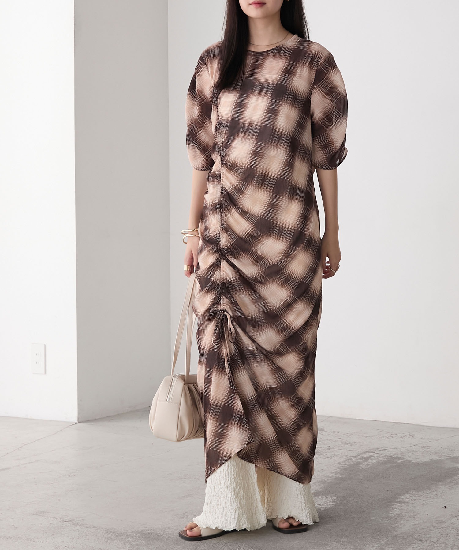 forksy.】シアー チェック サイドドロスト ワンピース forksy