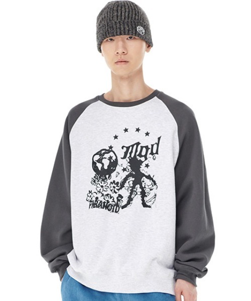 トレーナー スウェット 「mahagrid/マハグリッド」EARTH STAR SWEATSHIRT/ラグランデザインアーススター スウェットシャツ mahagrid/マハグリッド』EARTH STAR SWEATSHIRT/ラグラン