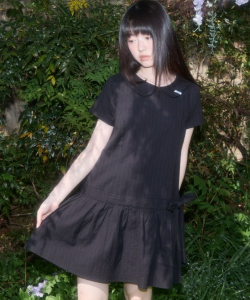 ★as''on★LIBBED COMBI MINI DRESS / BLACK★正規品/韓国送料込 A'GEM/9 × .kom 『FANCY CLUB/ファンシークラブ』 Ribbon Low