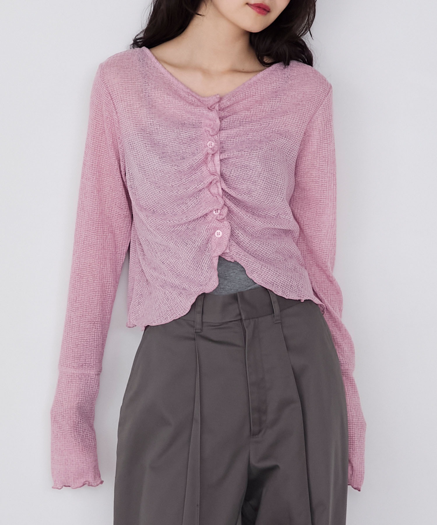 forksy.】シアーワッフルタックボタンカーディガン forksy