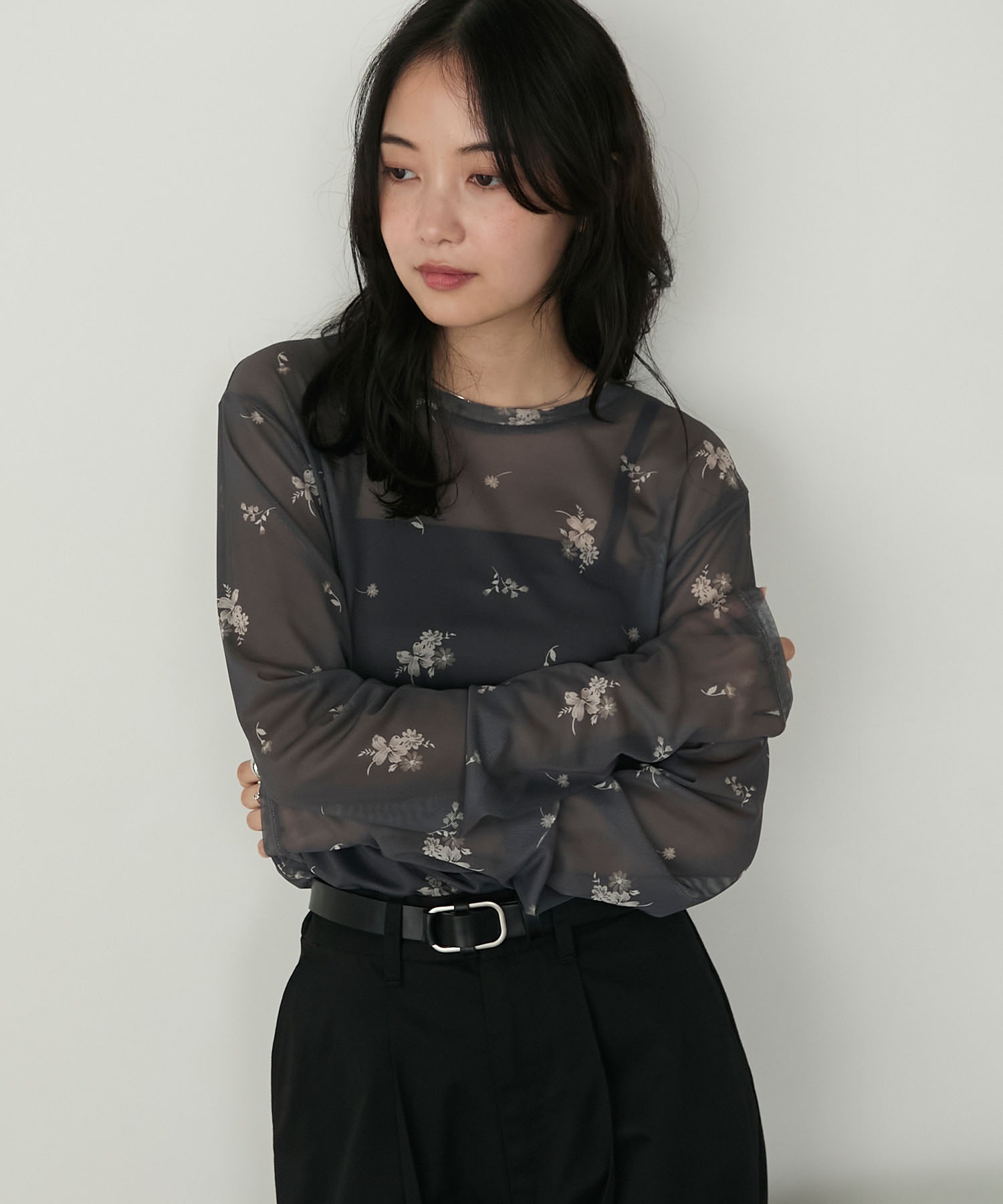 はなたろう forksy.】小花柄シアークルーネック長袖トップス forksy.│MONO