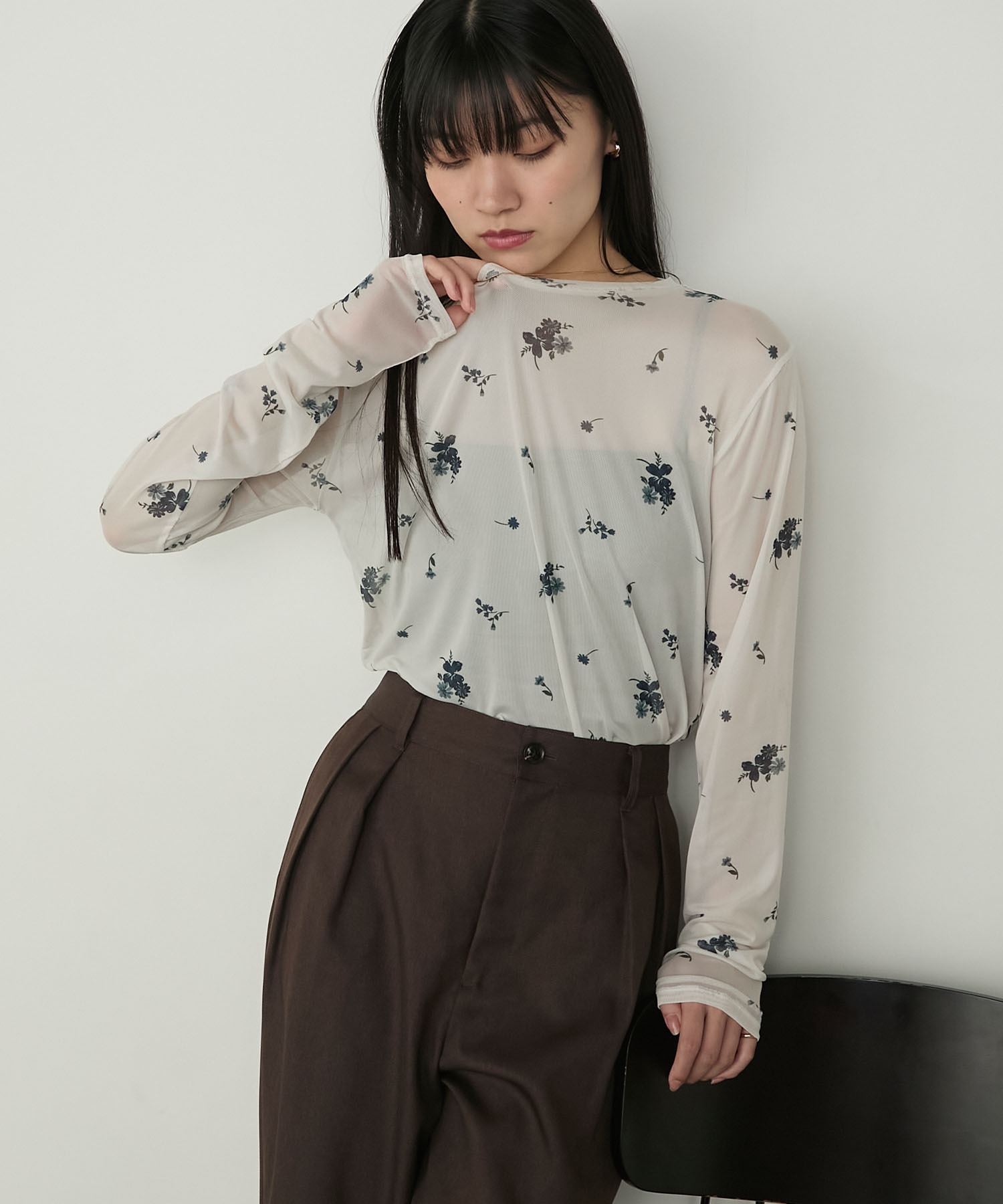 はなたろう forksy.】小花柄シアークルーネック長袖トップス forksy.│MONO