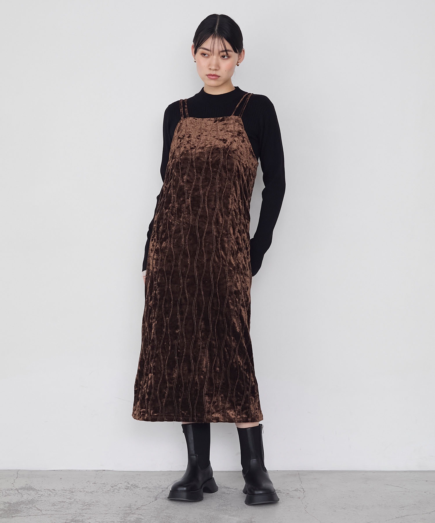 forksy.】裾スリットベロアキャミロングワンピース forksy.│MONO-MART