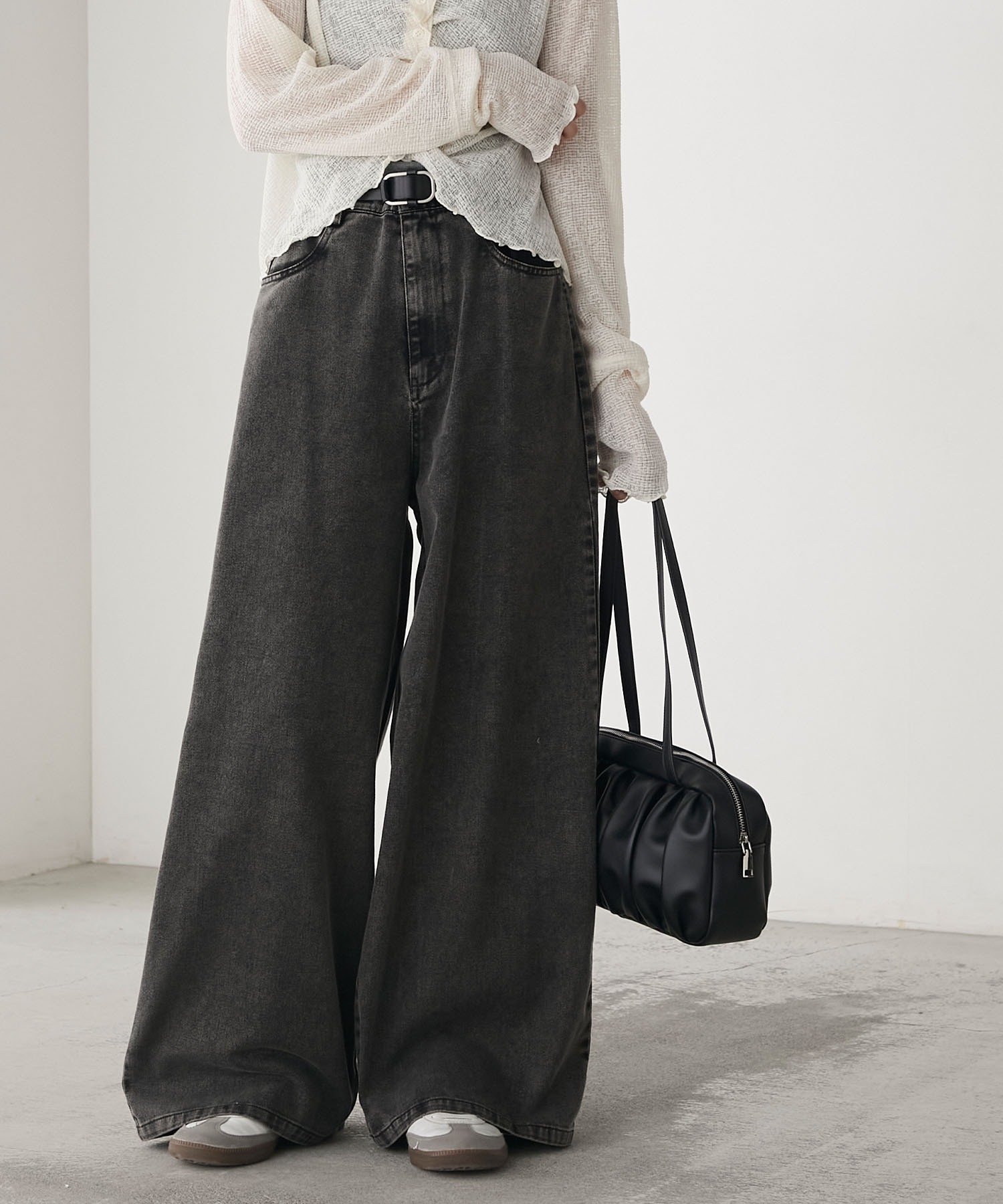 ぽん　0507 forksy.】パウダー加工コットンツイルワイドパンツ forksy.│MONO-MART