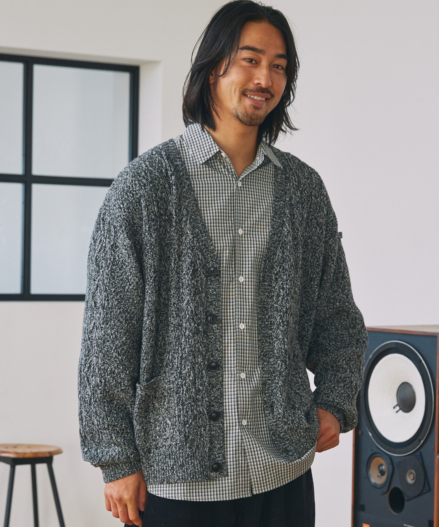 ウォッシャブル ケーブルニット Vネックカーディガン / 帯電防止