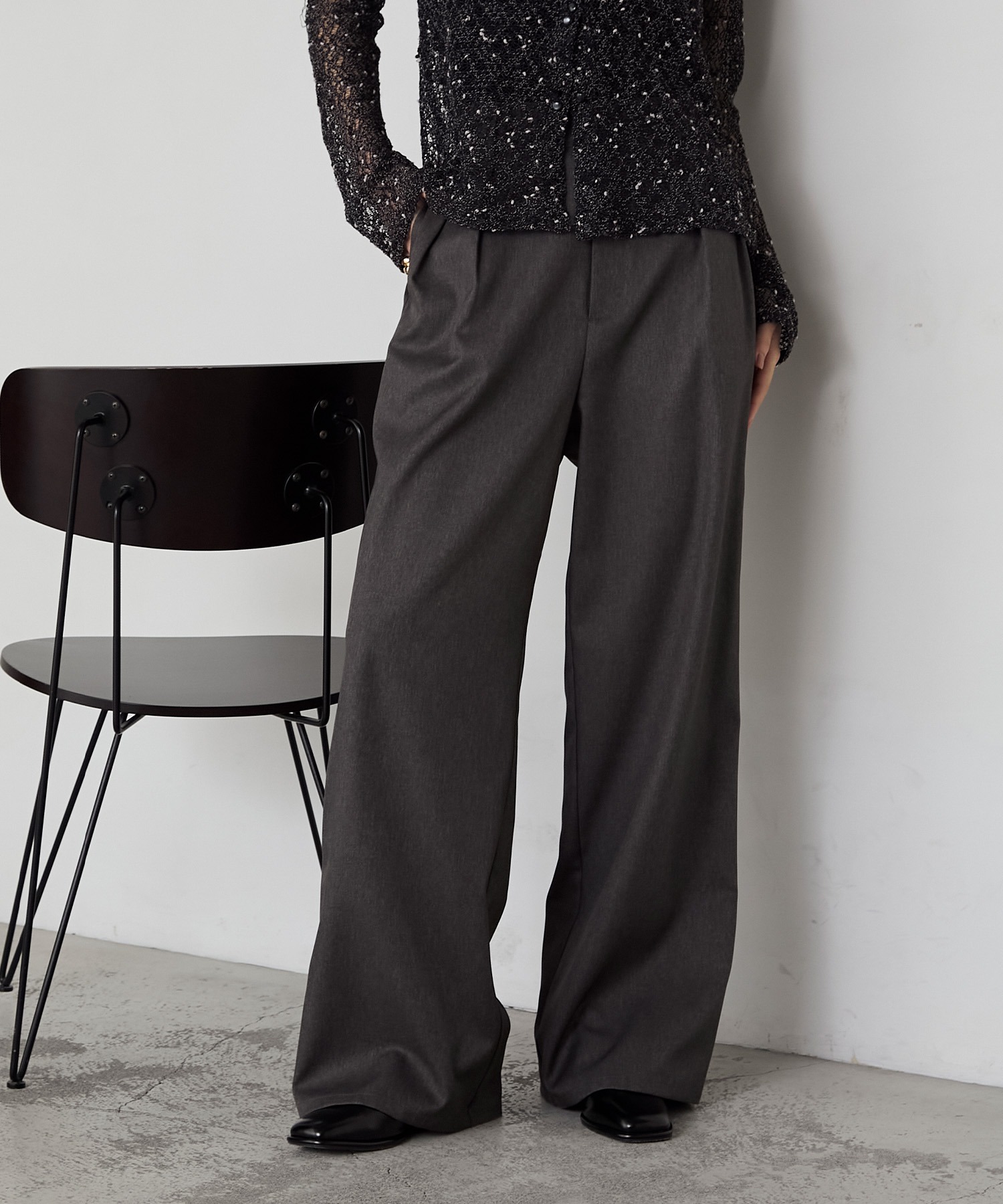 ETONNEグレー ダブルプリーツ スラックス UL forksy.】ダブルタックワイドスラックスパンツ＜セットアップ対応