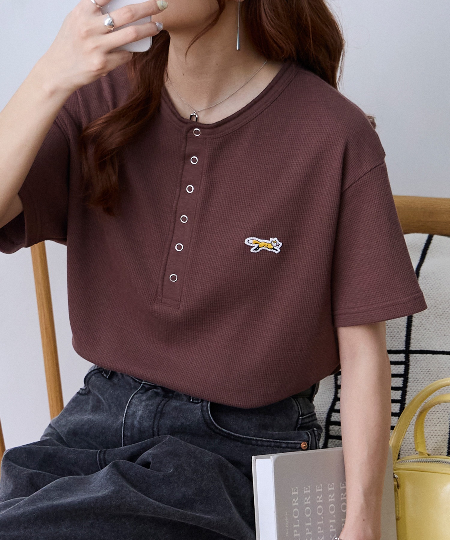 PENNEYS/ペニーズ 別注 THE FOX ワンポイント刺繍 ワッフル ヘンリー