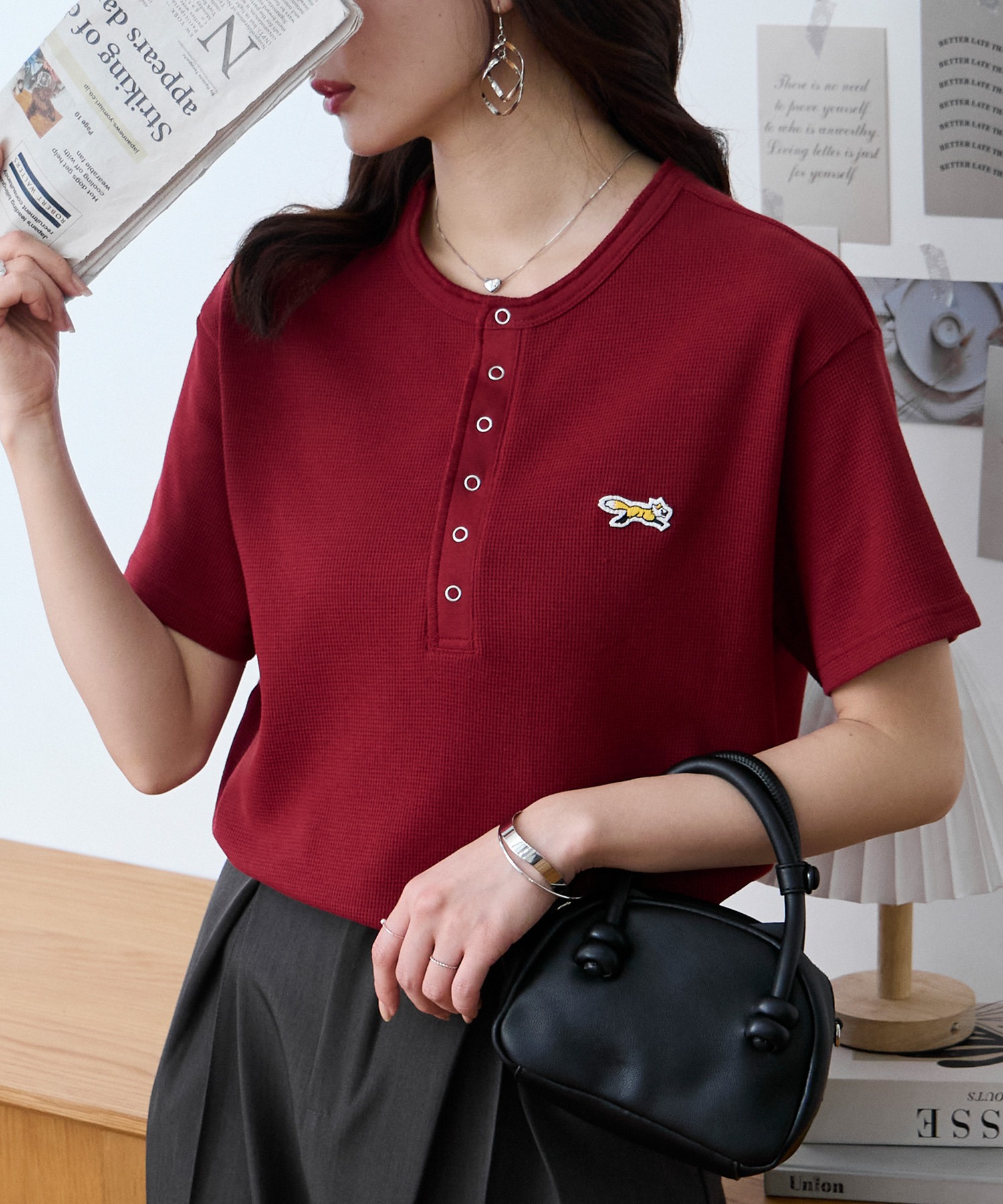 PENNEYS/ペニーズ 別注 THE FOX ワンポイント刺繍 ワッフル ヘンリー