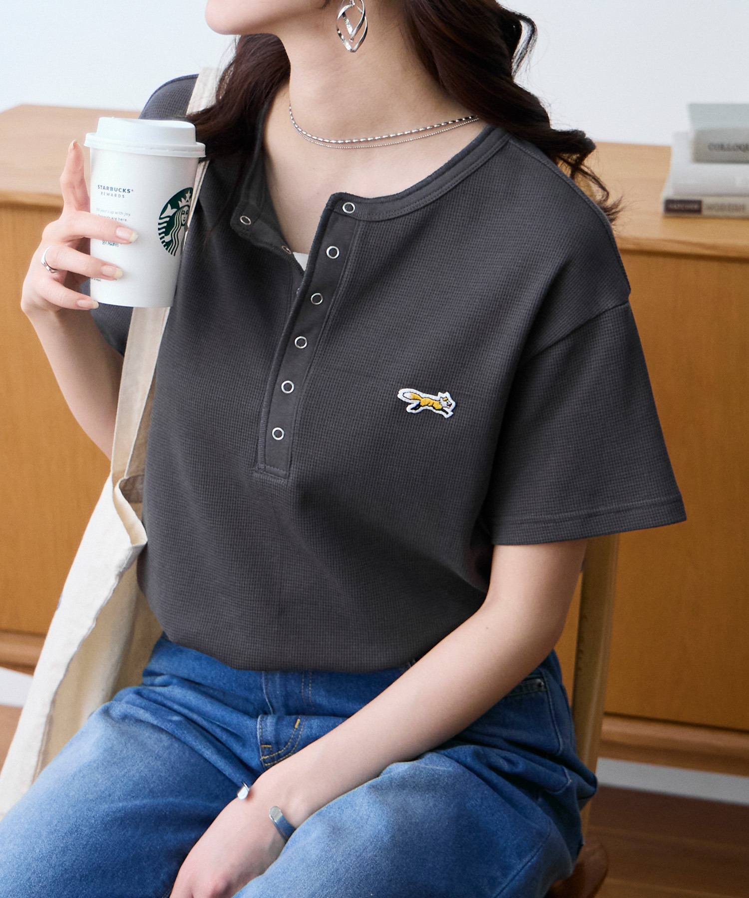 PENNEYS/ペニーズ 別注 THE FOX ワンポイント刺繍 ワッフル ヘンリー