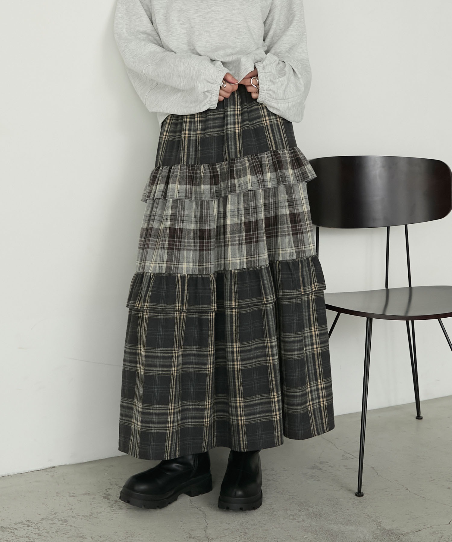 【forksy.】ネルチェックティアードメロースカート
