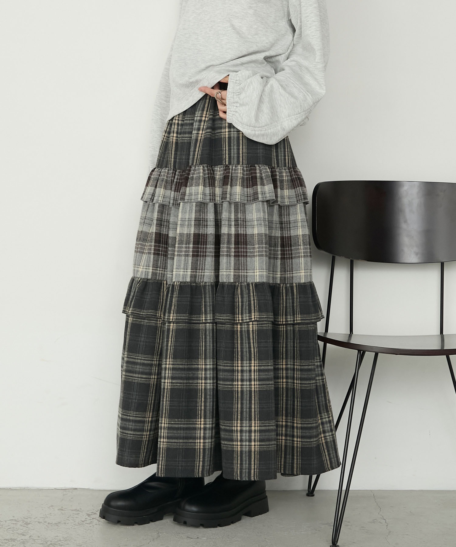 極美品　マークアンドロナ　近年　セットアップ　フリル　スカート　チェック Freada/チェック フリル フレア ティアードスカート｜Daytona Park