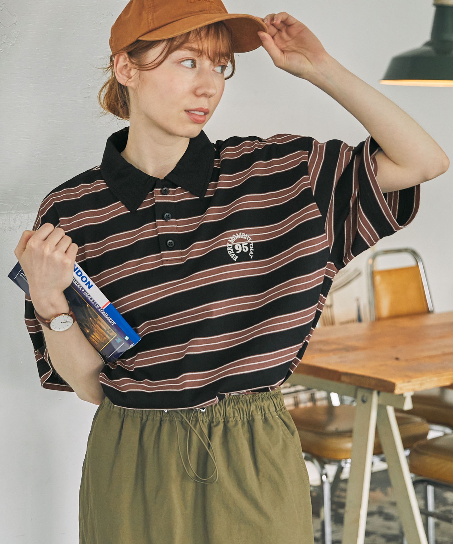 ワンポイントナンバリング刺繍マルチボーダー半袖ポロシャツ MONO-MART 