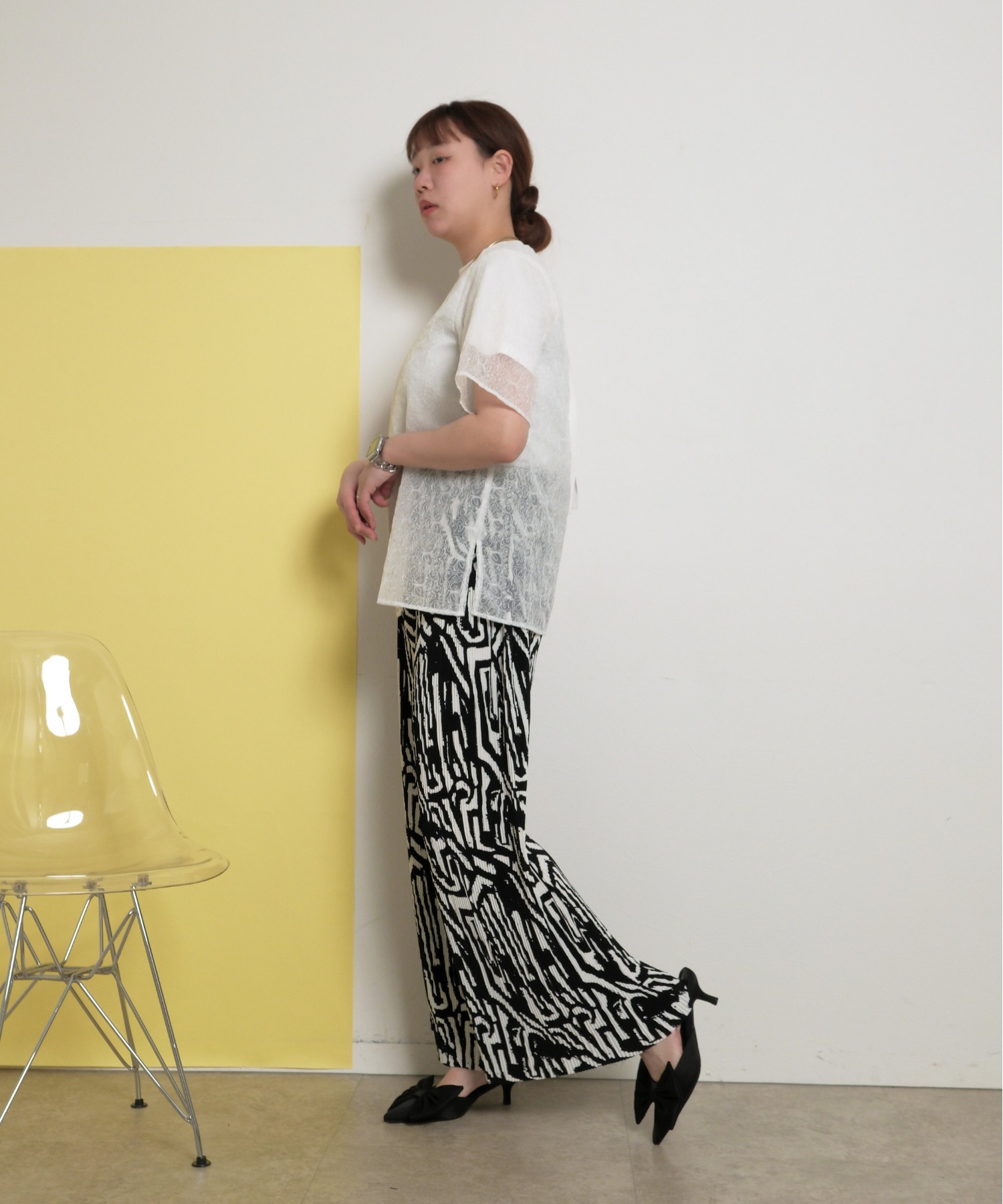 ジオメトリック 総柄 プリーツパンツ Palm Riche│Eimee Law & LHELBIE