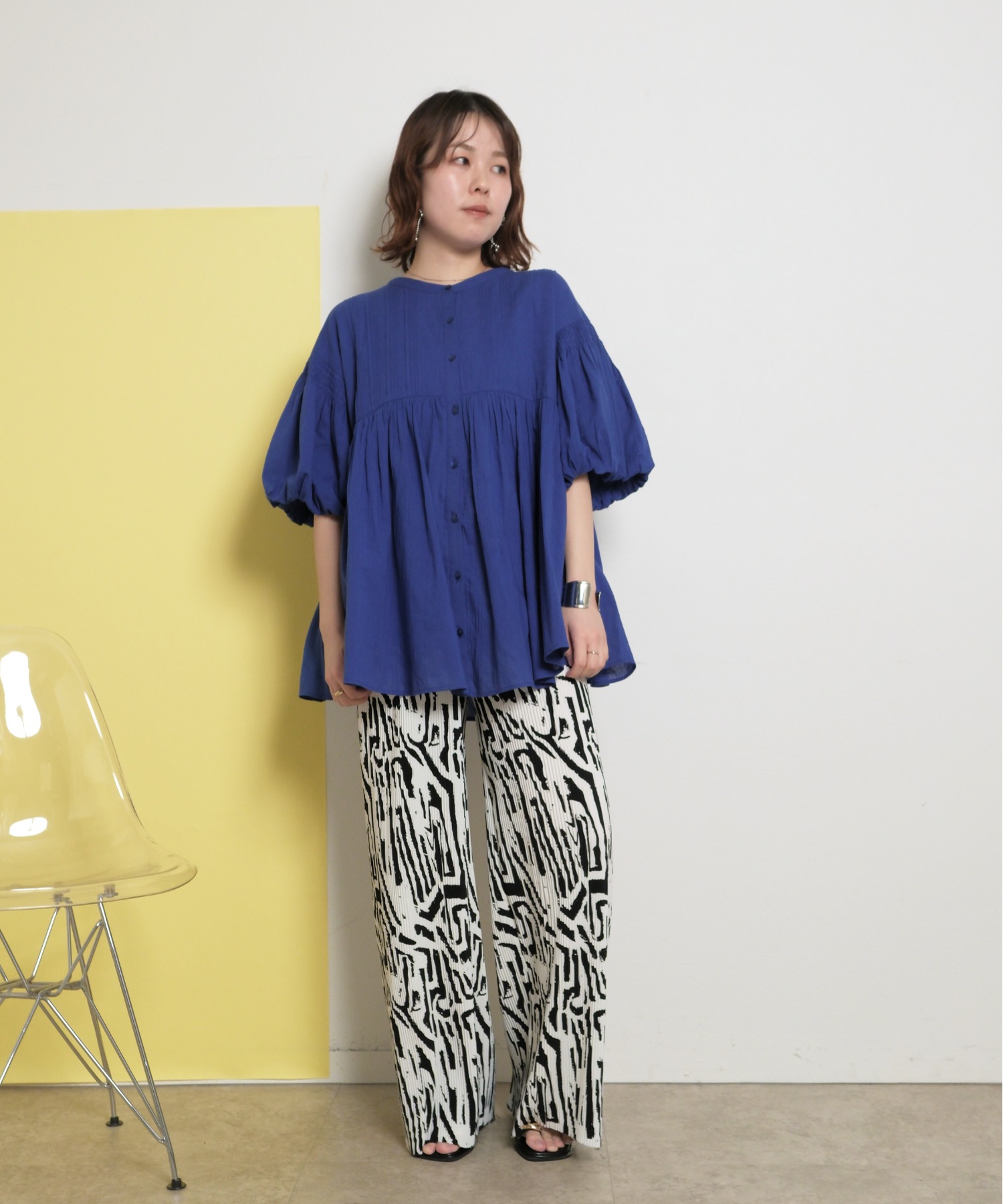 ジオメトリック 総柄 プリーツパンツ Palm Riche│Eimee Law & LHELBIE