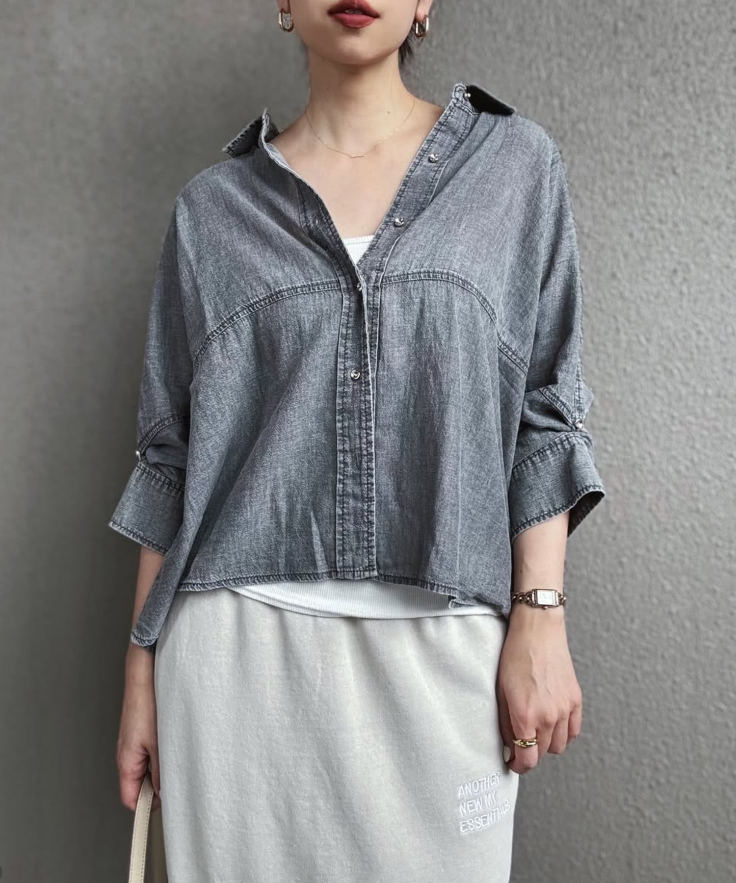 日焼け・冷房対策】シアーデニムバックフレアシャツ Emma Taylor