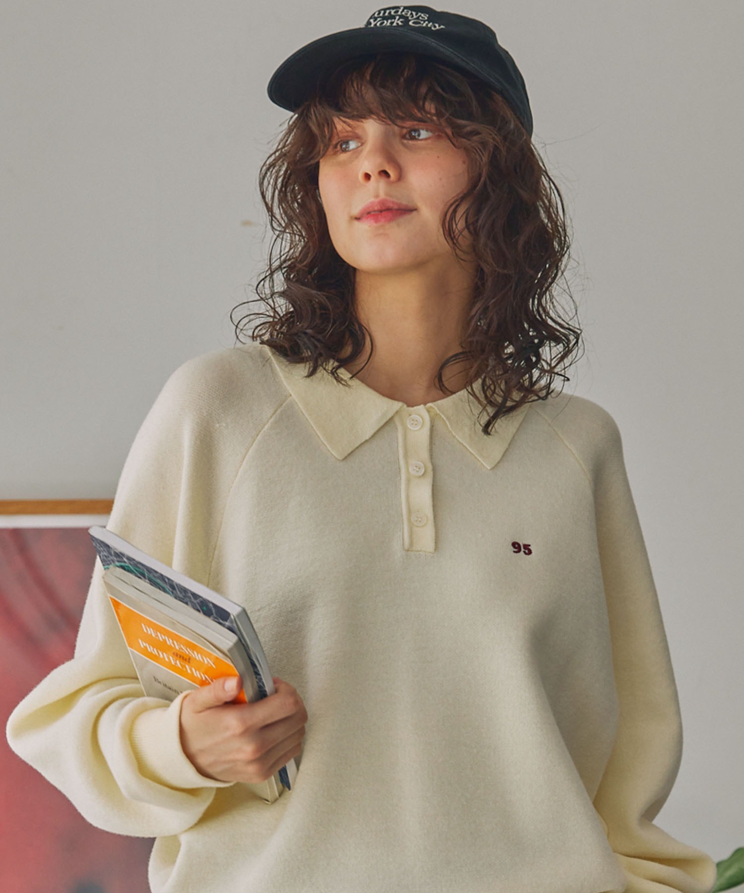 ナンバリング刺繍 スウェットライク ポロニット MONO-MART LADY'S