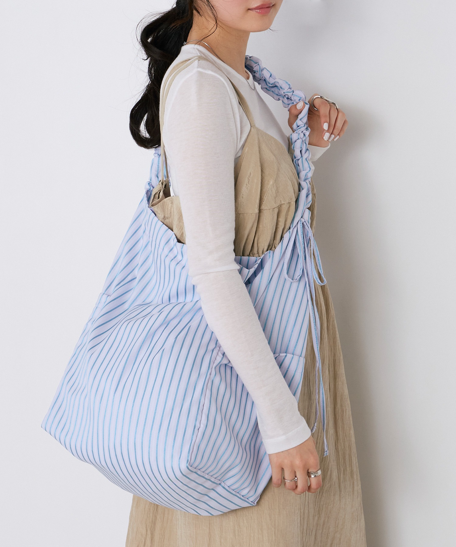forksy.】2wayギャザーストライプショルダートートバッグ forksy