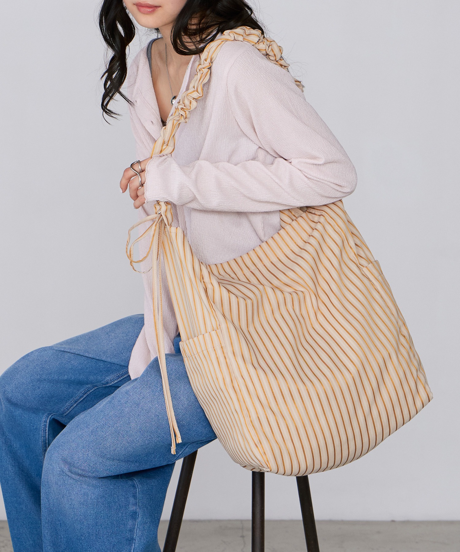 forksy.】2wayギャザーストライプショルダートートバッグ forksy