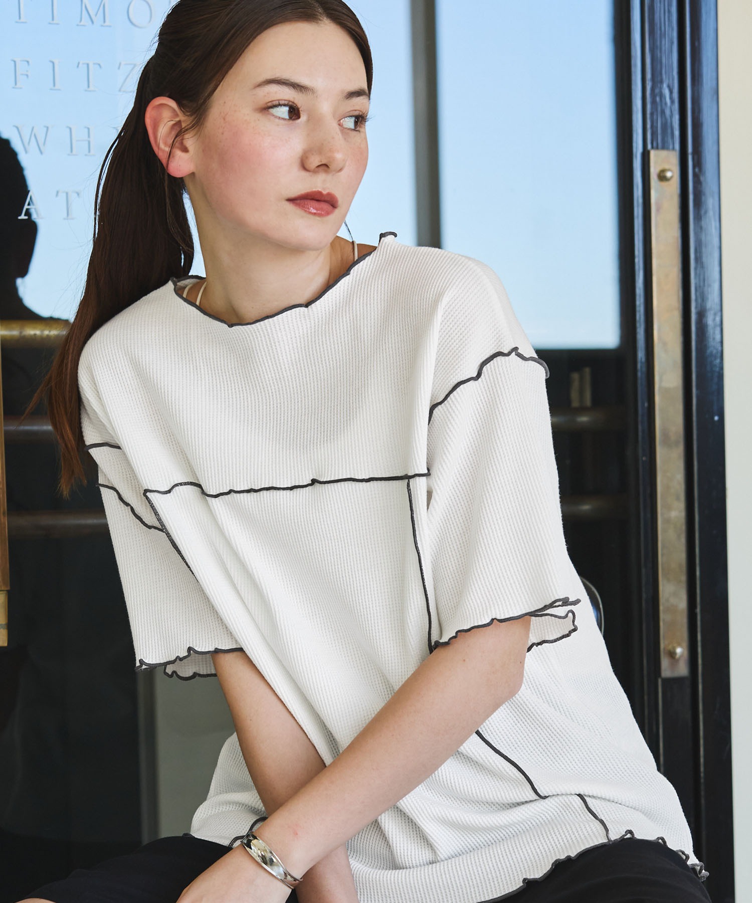 2WAYアシンメトリーメローワッフル半袖Tシャツ【THE CRAFT CREW