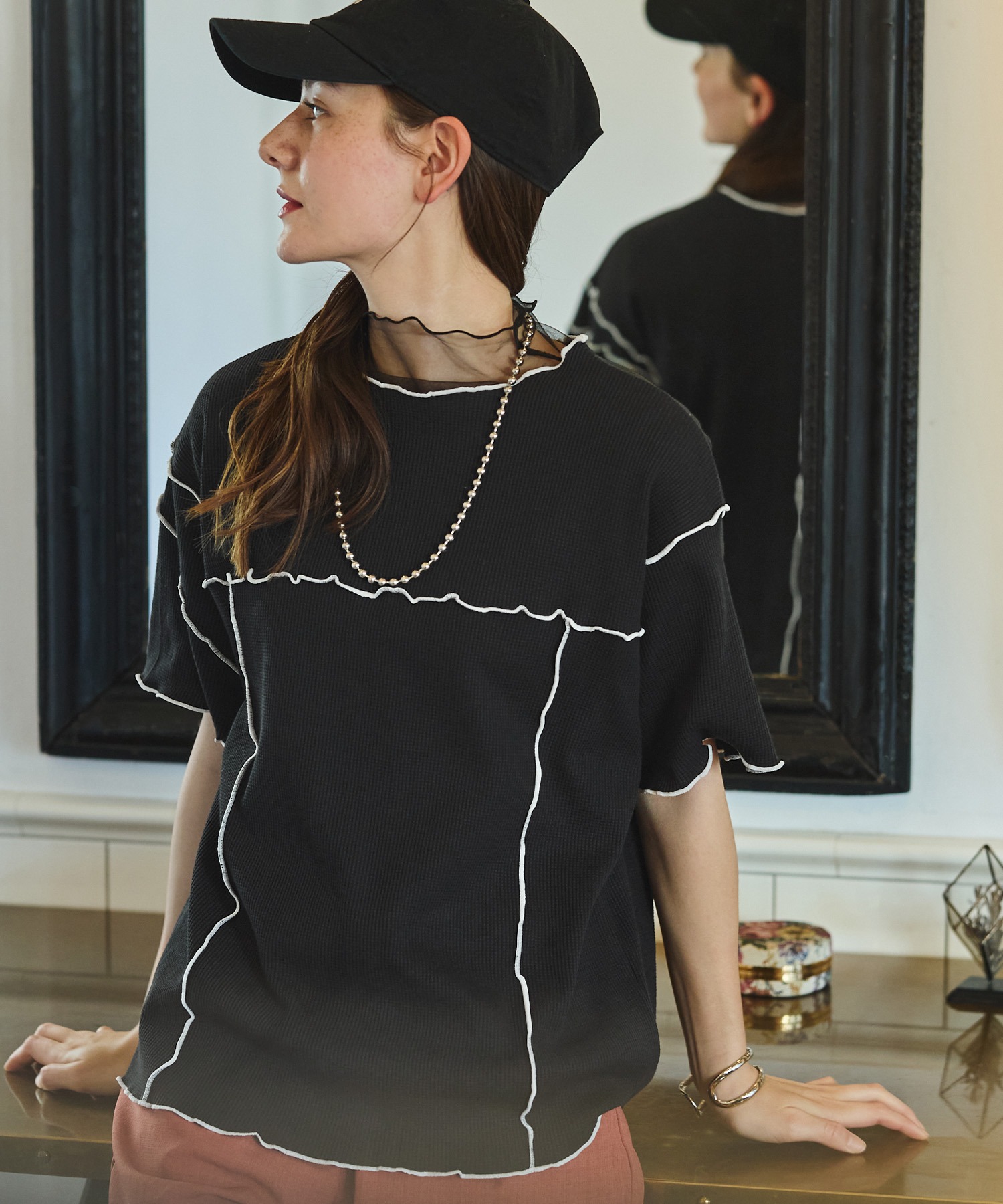 Meravel 半袖Tシャツ simple comfortable Tee （NAVY) | meravel