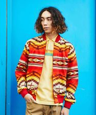NATIVE PATTERN総柄pt ジップアップリブジャケット