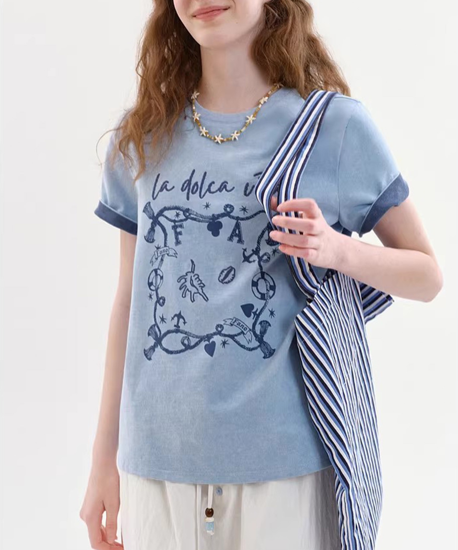 ラウンドネック 海モチーフ グラフィックTシャツ FX26S075【Fano