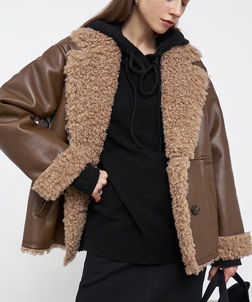 【Fano Studios】Eco leather double breasted short coat FD20W139