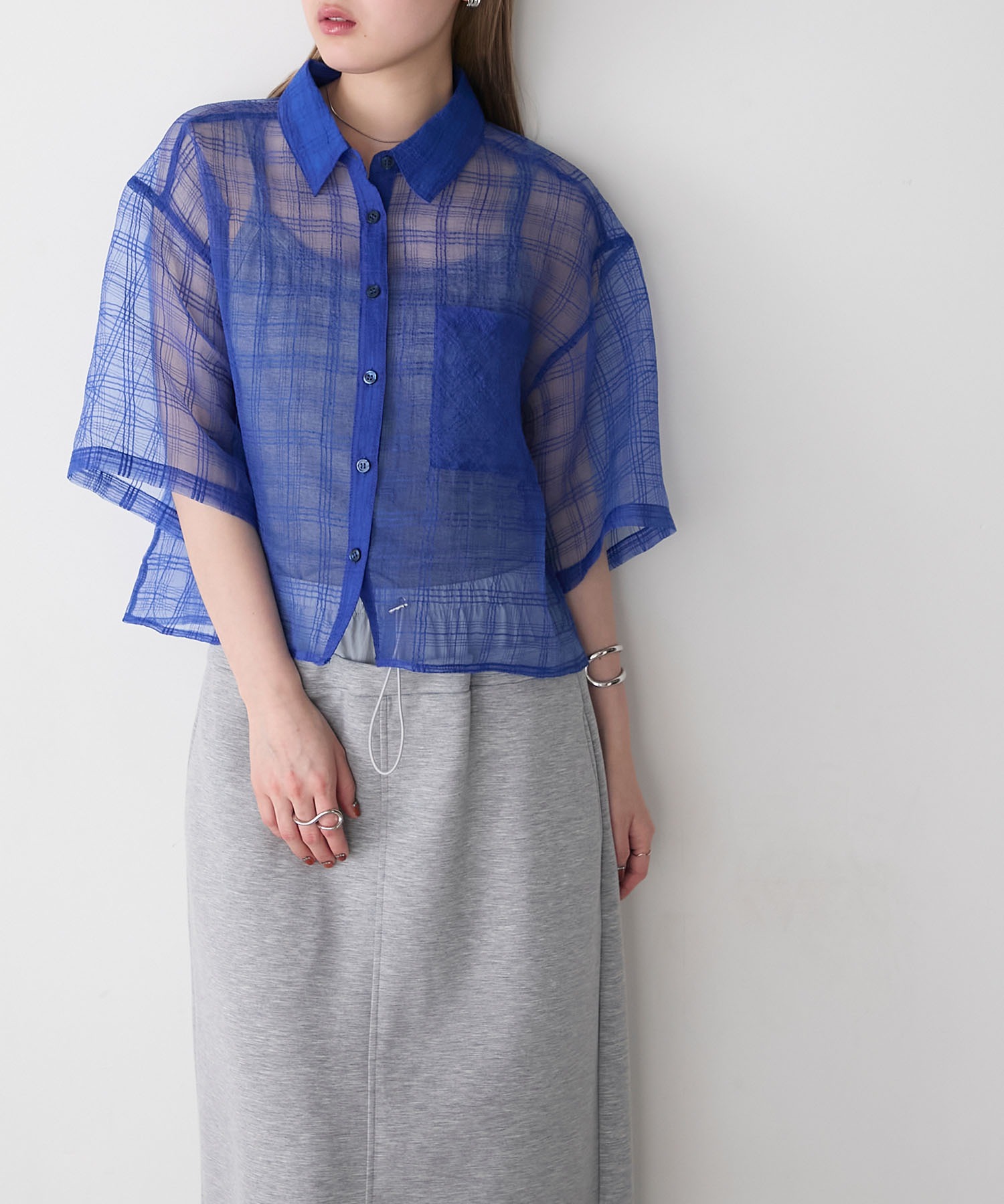 品数豊富！ forksy.】シアーチェック クロップド丈 半袖シャツ forksy トップス