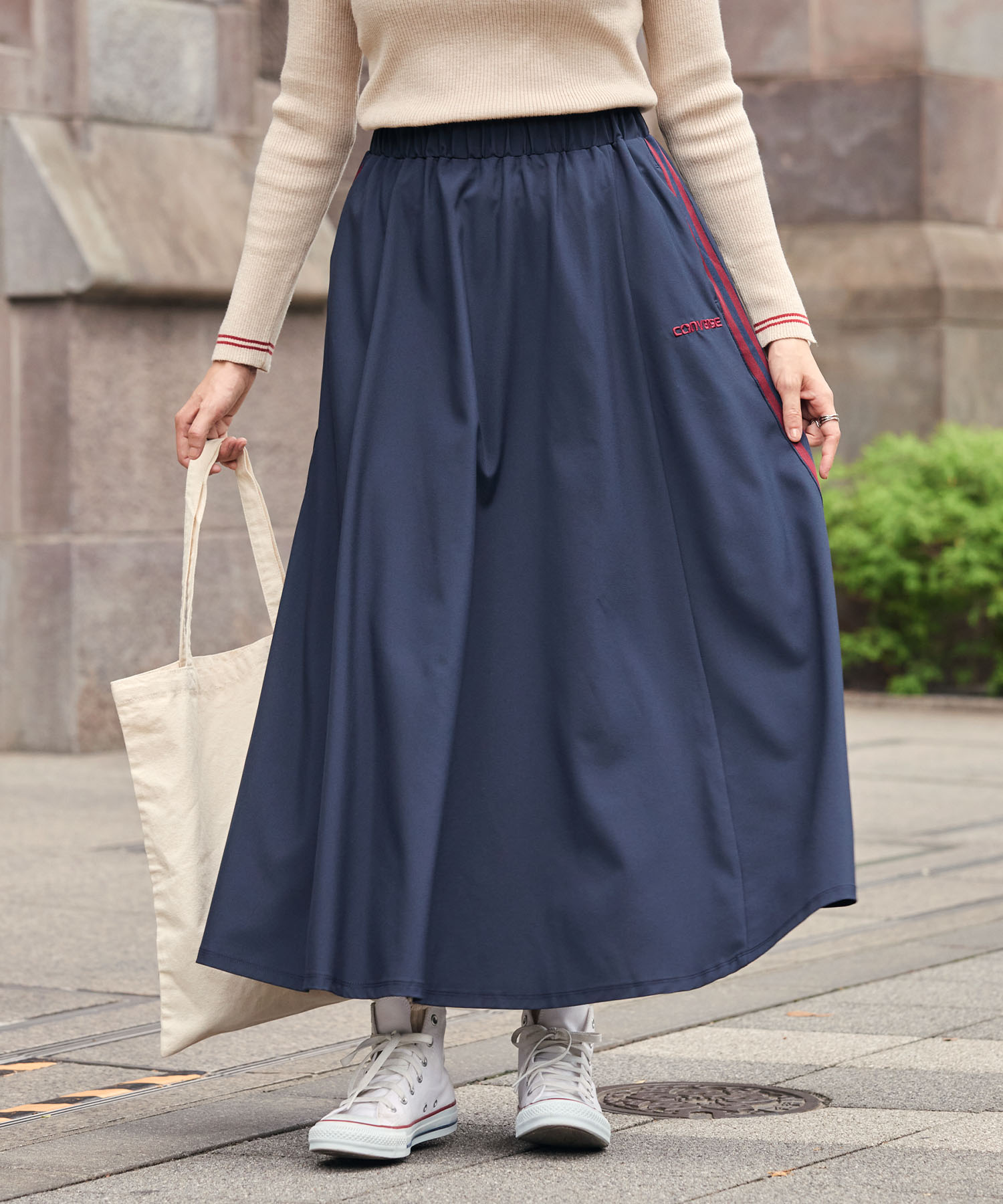 CONVERSE / コンバース ストレッチ サイドライン ゴアードスカート