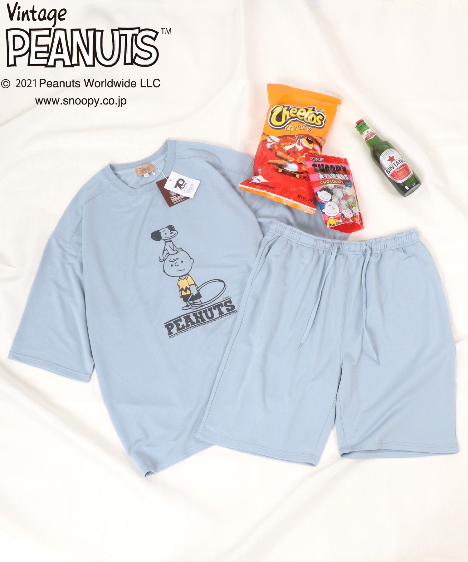 Peanuts スヌーピースウェットtシャツ ハーフパンツ 店 セットアップ