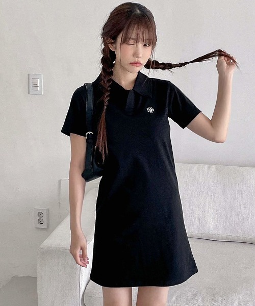 ● MUAHMUAH ● ロゴ・オープンカラー半袖ワンピース A'GEM/9 × .kom『muah muah/ムーアムーア』 LOGO OPEN COLLAR