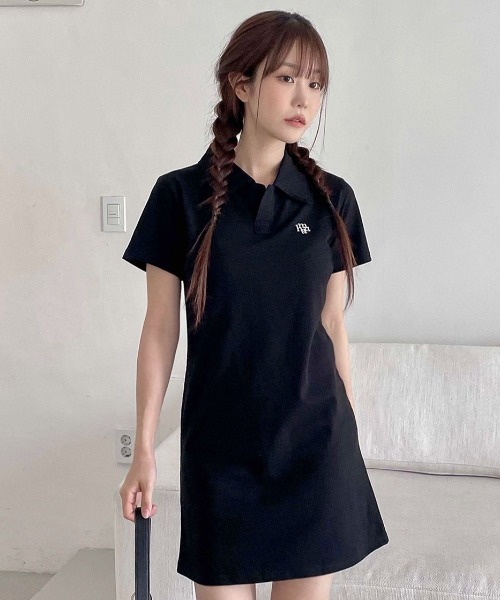 ● MUAHMUAH ● ロゴ・オープンカラー半袖ワンピース A'GEM/9 × .kom『muah muah/ムーアムーア』 LOGO OPEN COLLAR