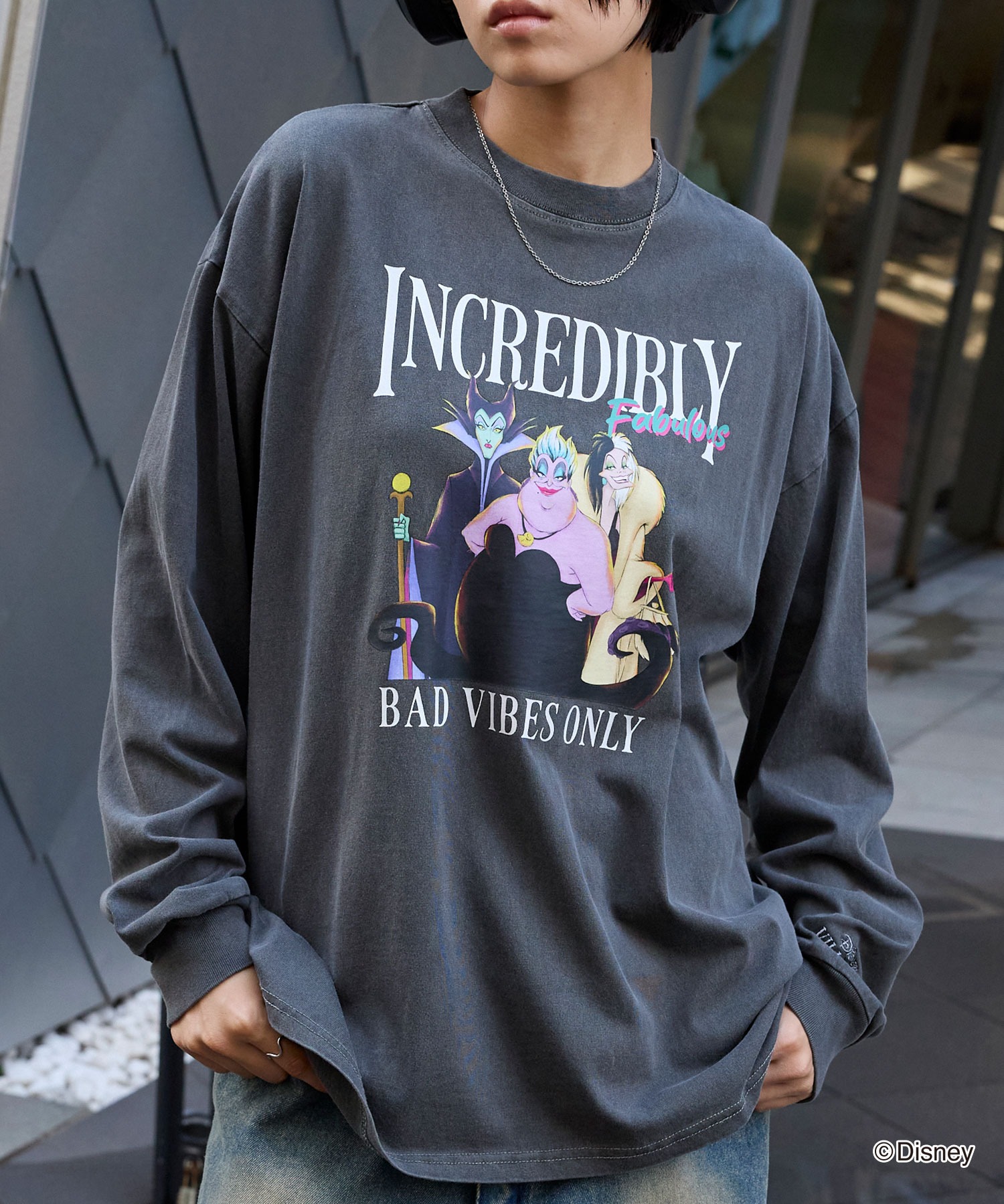 五月女百貨店10周年Tシャツ　こってりビッグシルエットTシャツ　ダスティブルー Disney Villains 別注 ピグメント加工ビッグシルエットプリント長袖T